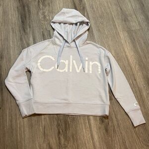 Calvin Klein Women's Soft Light Blue Crop Logo Hoodie
